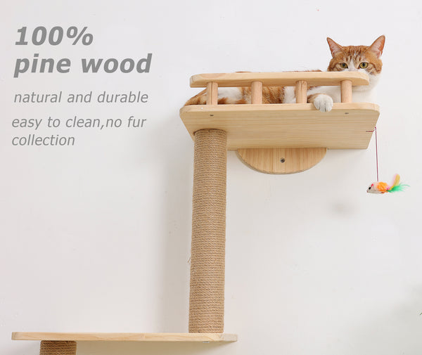Cat Tree Wall Mounted with 4 Levels Shelves, 73" Wood Corner Tower Inside Kitten Scratching Post for Climbing,Perching and Lounging