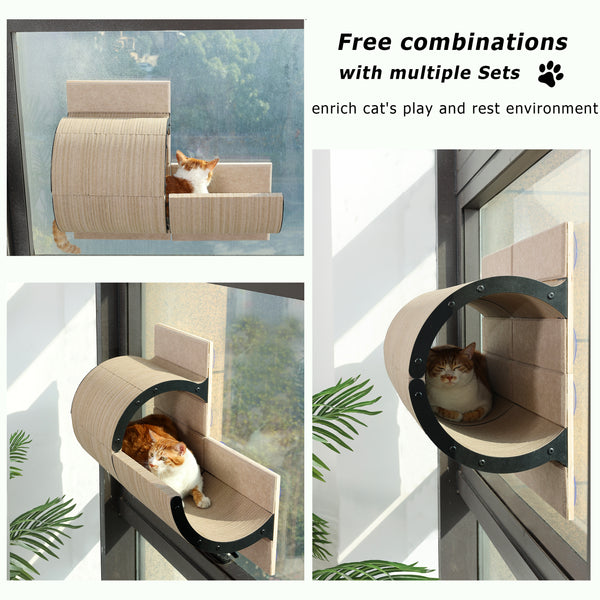Cat Window Perch for Inside,Multi-Purpose Cat Shelves,Condo & Seat,Scratchable Suction Cups Large Window Bed for Hiding,Naping and Overlooking