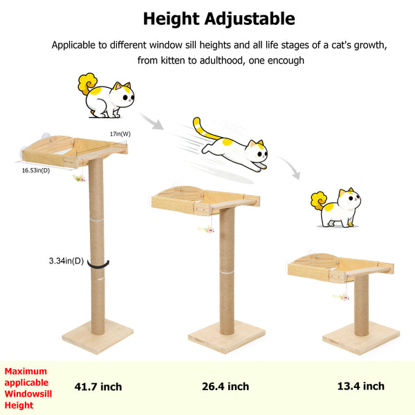 Cat Window Perch with Tall Scratching Posts, Inside 46" Climbing Tree Hammmock Mounted with Suction Cups for Sleeping,Playing and Watching Birds