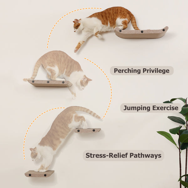 Wall Mounted Cat Shelves and Perches,Scratcher Cat Beds & Furniture for Indoor Cats, Soft PET Felt Feline Climbing Wall Set, Modern Jungle Gym System for Lounging and Sleeping(Set of 4)