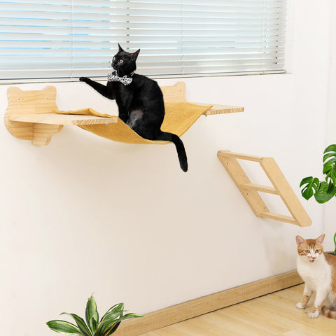 Cat Windows Perch Hammock for Indoor Cats Wall Shelf Solid Wood Wall Mounted Steps Activity Cats Furniture