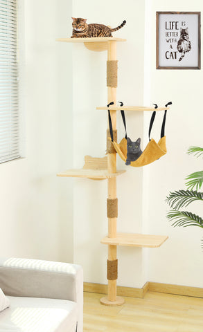 Cat Tree Wall Mounted With Hammock,Cat Climbing Shelves Wood Activity Tower Indoor Cats Wall Furniture