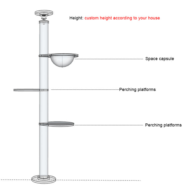 Floor to Celling Cat Tree with Multi Level Shelves for  Large Cats Climbing Sturdy Solid Wood Scratching Post Height Adjustable and Customized Available