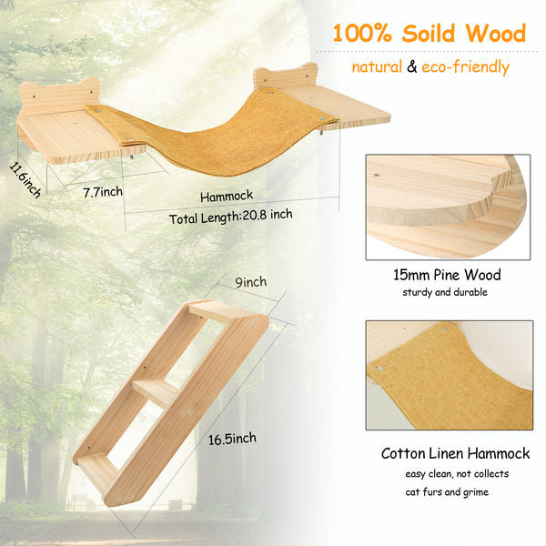 Cat Windows Perch Hammock for Indoor Cats Wall Shelf Solid Wood Wall Mounted Steps Activity Cats Furniture